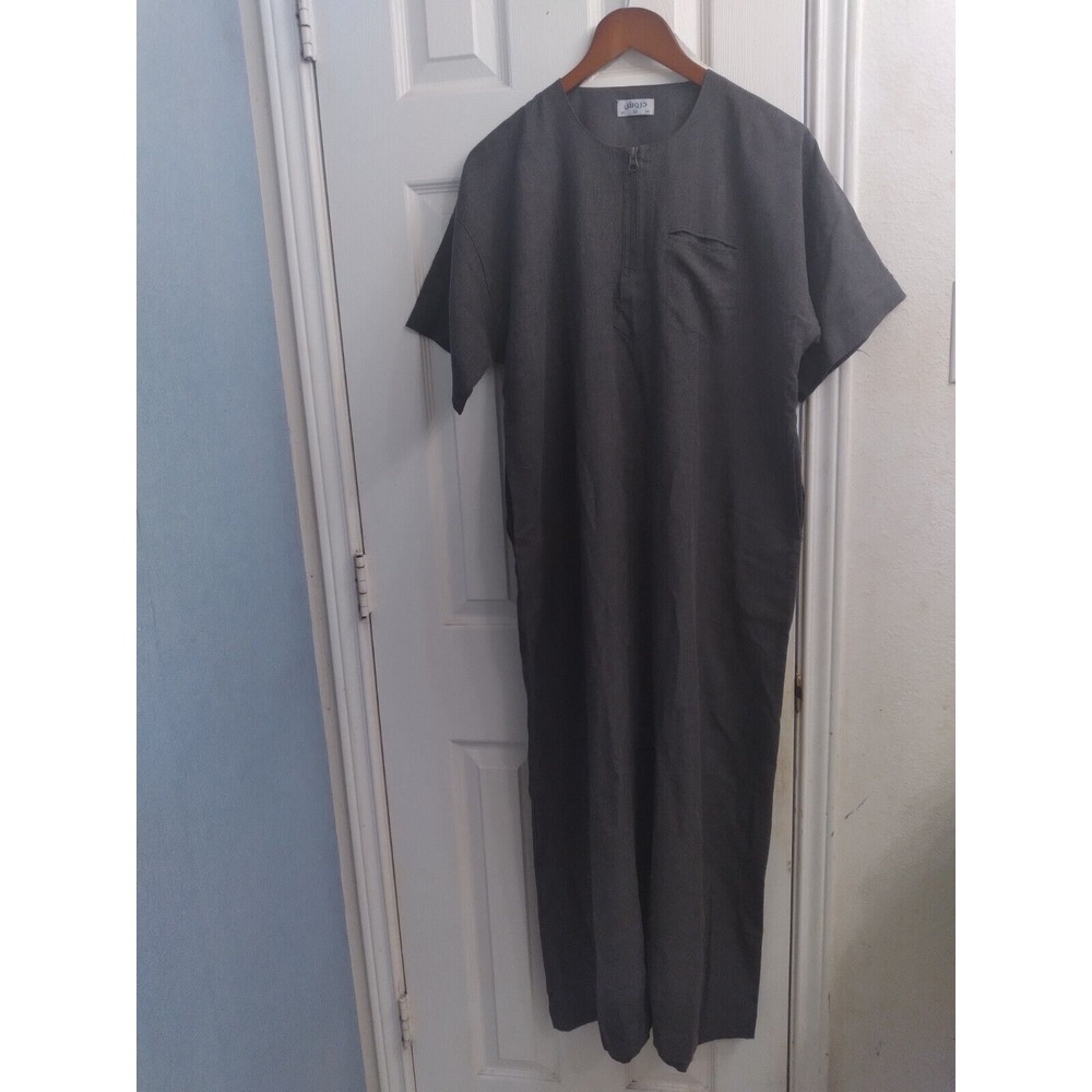 Gray Thobe Islamic Muslim Men's Short Sleeve Abaya‎ Maxi Dress